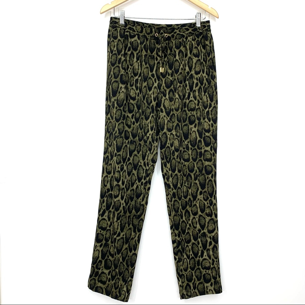MK Michael Kors Green & Black Dark Animal Print Pull On Casual Pants Size Medium